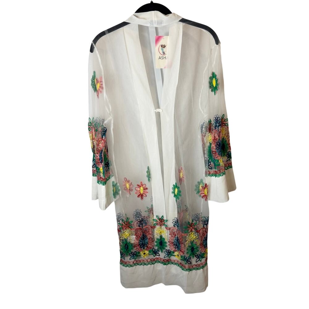 NWT ASHA Sheer Embroidered Floral Kimono Cardigan One Size Lightweight Duster - Picture 3 of 9